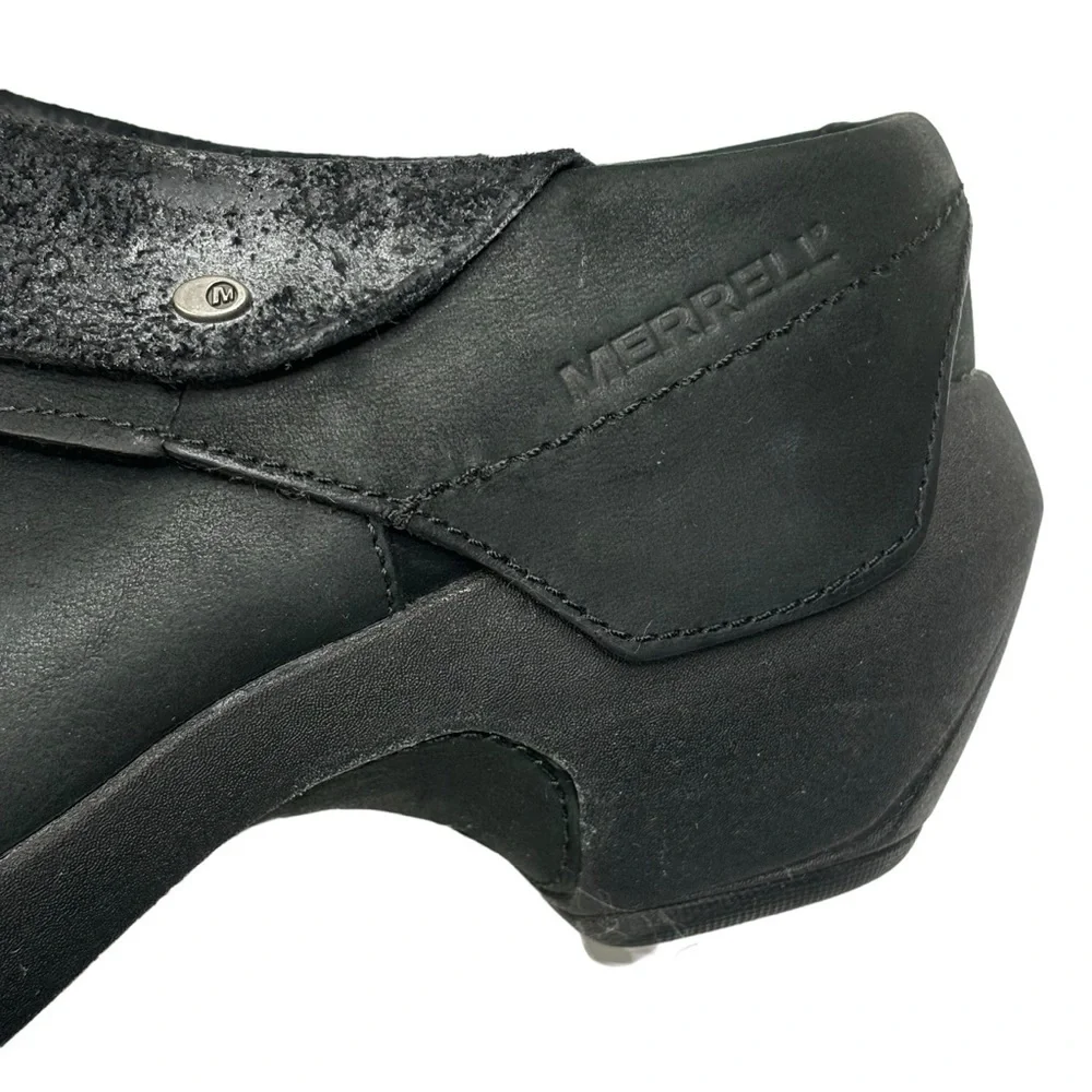 Merrell Black Luxe Leather Wrap 2.5” Slip On Clog w Nickel Stud Accents Size 11 - Picture 10 of 14